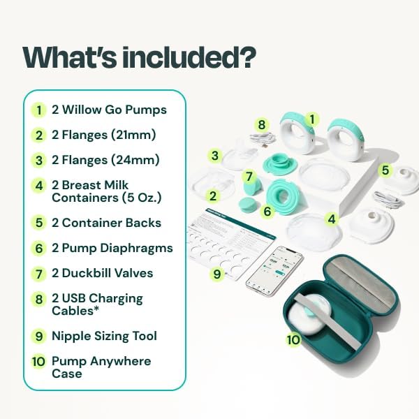 Willow Go - Wearable Breastfeeding Pump and Teal Case - Hands Free Breast Pump