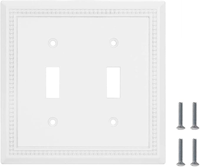 Henne Bery Sunken Pearls Heavy Duty Decorative Wall Plate Switch Plate Outlet Cover (Double Toggle, White)