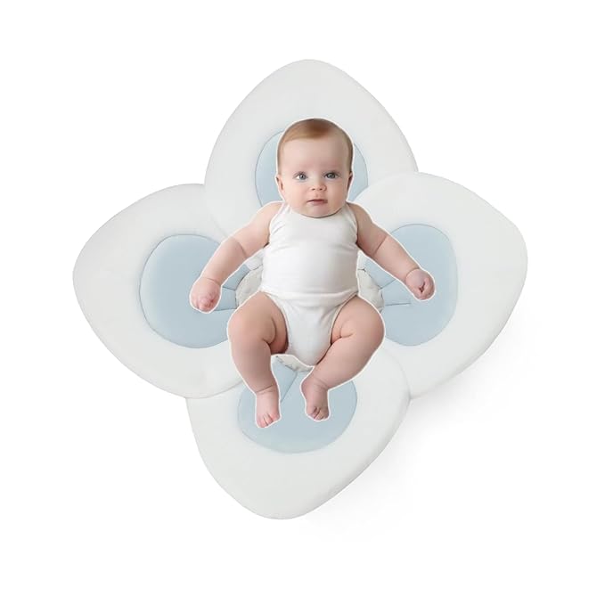 PandaEar Baby Bath Pad for Infant Newborn | Soft Flower Petals for Sink Bathtub Essentials Shower Gift (Blue)