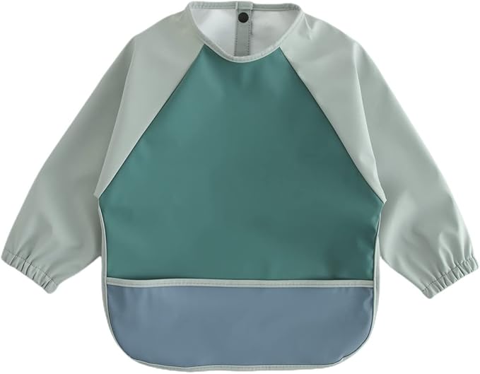 GZMM Waterproof Baby Bibs,Infant Toddler Long Sleeve Feeding Bib With Food Catcher,Wipe Clean & Washable