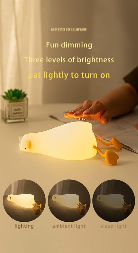 ATSUI Duck Night Light, LED Squishy Novelty Animal Night Lamp, Food Grade Silicone, 3 Level Dimmable Rechargeable Nursery Nightlight for Breastfeeding Toddler Baby Kids