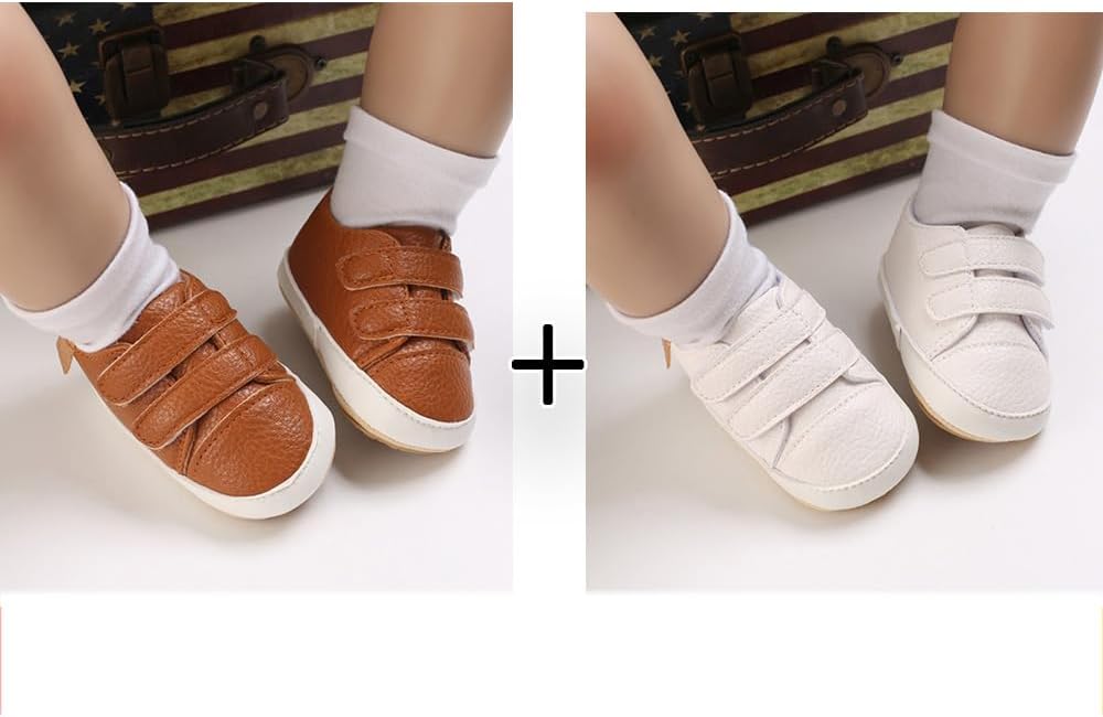 2Pairs Baby Shoes,Boys Girls Non-Slip Rubber Sole Sneakers,Unisex Infant Soft Lightweight First Walking Crib Shoes