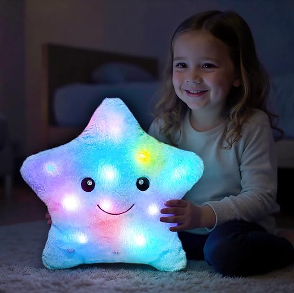 Cuteoy 13“ Musical Blue Star Plush Pillow Glowing Twinkle Night Light Stuffed Animal LED Toys Adjustable Volume Birthday for Girls Boys