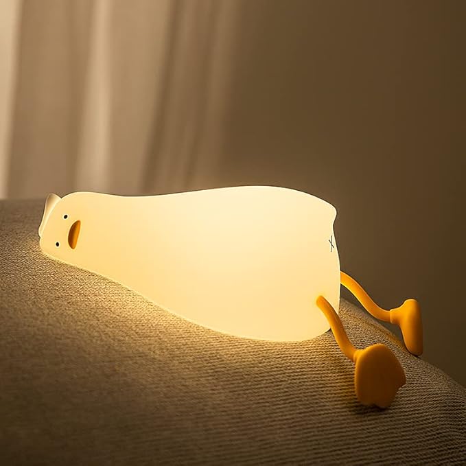 Lying Flat Duck Night Light, 3 Level Dimmable LED Nursery Nightlight,Cute Lamps Silicone Light Up Duck,Rechargeable Bedside Touch Lamp for Breastfeeding Toddler Baby Kids Decor