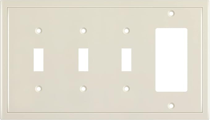 Henne Bery Modern Edge Decorative Wall Plate Switch Plate Outlet Cover, Durable Solid Zinc Alloy (Triple Toggle/Single Decorator, Light Almond)