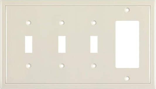 Henne Bery Modern Edge Decorative Wall Plate Switch Plate Outlet Cover, Durable Solid Zinc Alloy (Triple Toggle/Single Decorator, Light Almond)