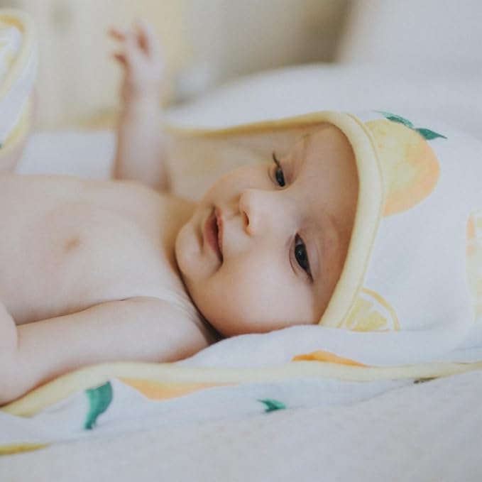 Little Unicorn Premium Infant Hooded Bath Towel| Soft & Absorbent Cotton & Terry Fabric for Newborns (Lemon)