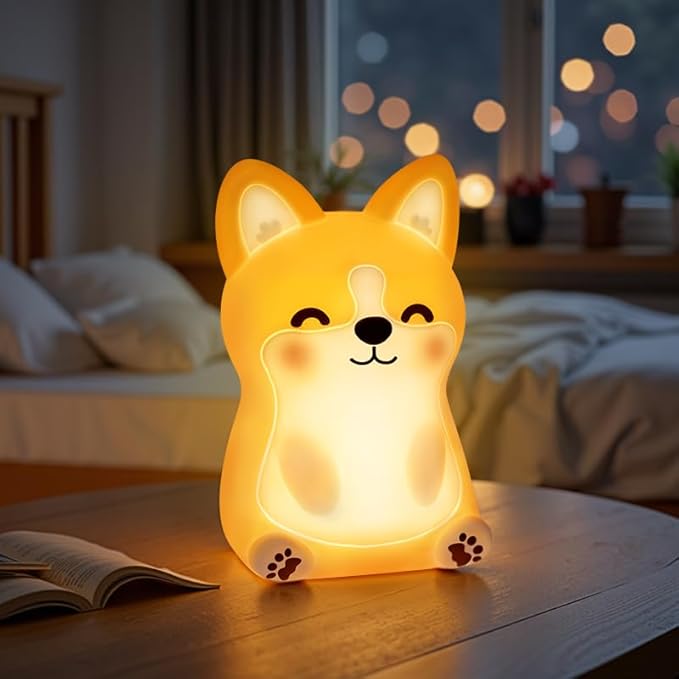 Mewaii Huggwaii Corgi Dog Night Light for Kids, 3 Brightness Levels Silicone Nursery Dog Lamp, 30 Min Timer&Rechargeable Cute Puppy Kids Night Light for Bedroom,Corgi Gifts for Boys,Baby Room Decor