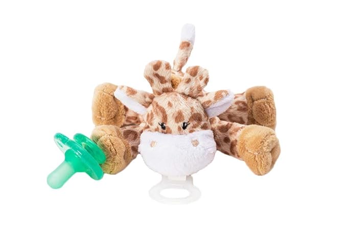 Nookums Paci-Plushies Shakies - Pacifier Holder - Adapts to Name Brand Pacifiers, Suitable for All Ages, Plush Toy Includes Detachable Pacifier (Brown Giraffe)