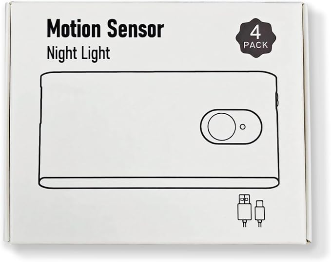 WILLED Motion Sensor Night Lights, Wireless Stair Lights Indoor, Battery Rechargeable Night Lights for Stairway, Hallway, Kitchen, Closet, Cabinet, Bedroom, Kids' Room(4-Pack)