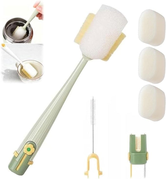 5-in-1 Bottle Cleaning Brush Set, 2026 New Multifunctional Baby Bottle Brush with Long Handle, Gap Cleaner & Scrubber for Water Bottle Lid, Straw, Travel Mugs and Home Kitchen Use (Green-3 Heads)