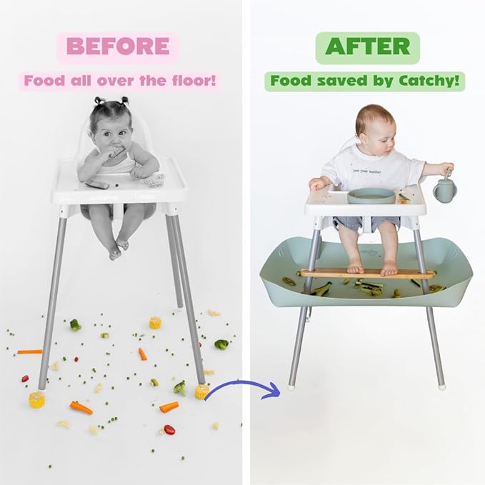 CATCHY -Food Catcher-Compatible with IKEA Antilop High Chair + 11 Other High Chairs- Highchair Sold Separately -Baby & Toddler Food & Mess Catcher-Premium Linen Inspired - Under High Chair Accessory