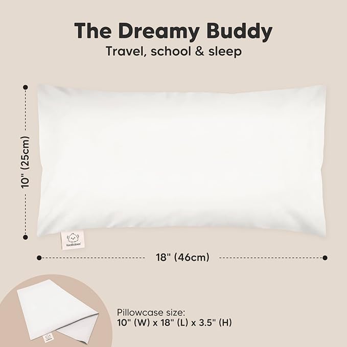 Toddler Pillow with Pillowcase - 10x18 My Little Dreamy Kids Travel Bed Pillows for Sleeping, Organic Cotton Small Pillowcase, Soft & Breathable, Machine Washable, Toddlers 2-5 years old (Soft White)