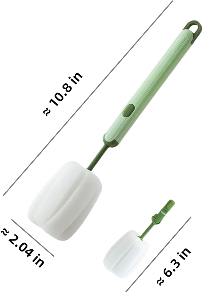 Bottle Brush Long Handle Cup Cleaner Brush Sponge Bottle Scrubber Detachable Handle Portable Sponge Cleaning Brush for Cups Wine Glasses Water Bottles Baby Bottles and Vacuum Flasks (Green)