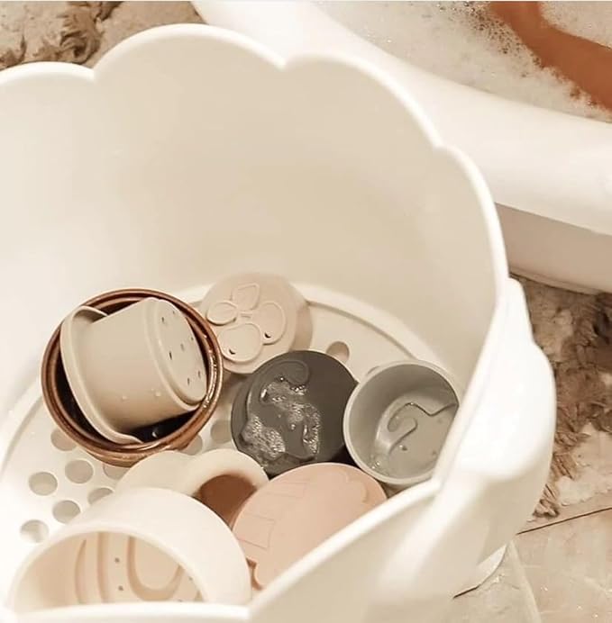 Bath Toy Storage - 2 Piece Baby Bathtub Toy Holder With Removable Base For Draining - 1 Silicone rinse cup Drying -Bathroom Toy Organizer for Baby Bath toys Outside Tube (Bath Buddy Toy Storage)