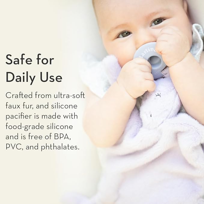 Pacifier Holder with Detachable Pacifier by Bella Tunno, Soft Animal Lovey Snuggle Toy Attaches to Teethers, Baby Gift for Newborn Boys and Girls, Babies 0+ Months, Elephant