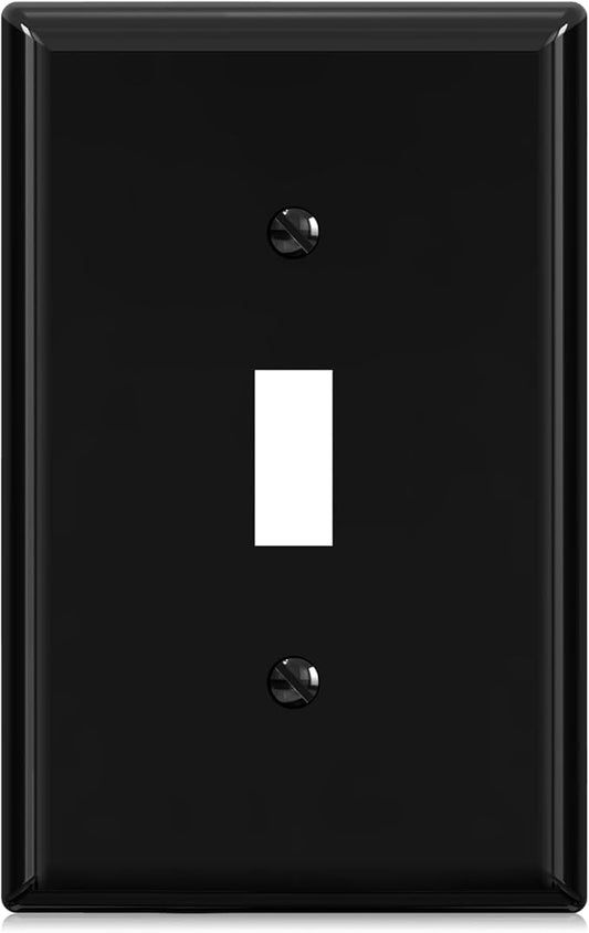 ELEGRP 1-Gang Mid Size Toggle Switch Covers, Light Switch Wall Plate, Unbreakable Polycarbonate Replacement Faceplates Covers, UL Listed, Color-matched Screws Included (1 Pack, Glossy Black)