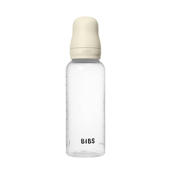BIBS Baby Bottle 9 oz / 270 ml Silicone Nipple - Anti-Colic, BPA-Free, Round Nipple, Medium Flow, Lightweight & Easy to Clean, Suitable for Newborns 0+ Years - Ivory