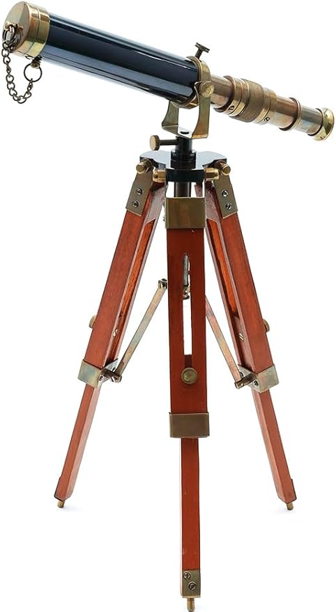 Table Décor 9 inch Telescope Vintage Marine Gift Functional Instrument Collectables Gift Item (Brass Antique + Wood)