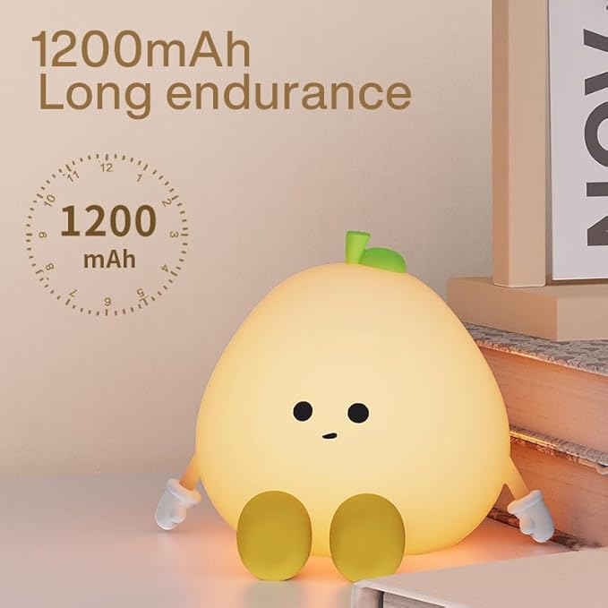 Grapefruit Night Light for Nursery - Silicone Touch Lamp, 3 Adjustable Brightness, USB-C Rechargeable, Baby-Safe Bedside Light, Toddler Sleep Training & Kids Room Decor