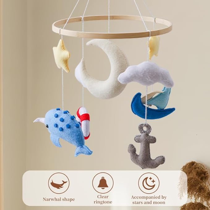 GOODMOM Seaside Nursery Mobile for Boys & Girls - Handmade Staycation Baby Mobile for Crib - Baby Crib Mobile COAST Theme Accessories with Sailboat |Easy Assembly & Sturdy Structure |Gift for Newborns