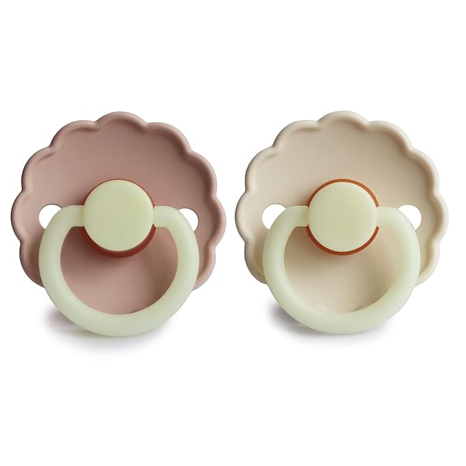 FRIGG Daisy Night Natural Rubber Baby Pacifier | Made in Denmark | BPA-Free (Blush/Cream, 6-18 Months) 2-Pack
