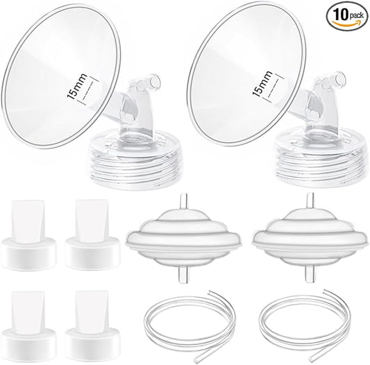 15mm Flange Pump Parts Compatible Spectra S1 S2 9 Breast Pumps Replacement,Full Set Replacements Include Flange Backflow Protector Membrane Duckbill Valve Tube,Not Original Accessories