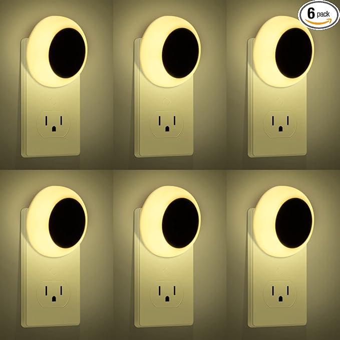 KINUR 6 Pack Night Light, LED Night Lights Plug into Wall with Dusk to Dawn sensors, Plug in Night Lights for Kids Room, Bedroom, Bathroom, Baby Nursery,Stair Lights, Hallway Light, Warm White