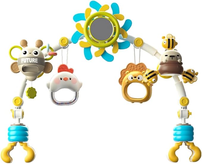 Caterbee Baby Bjorn Bouncer bar Toy, Pram Toy with Activity Travel Arch Bassinet Toys for Toddlers (Blue)