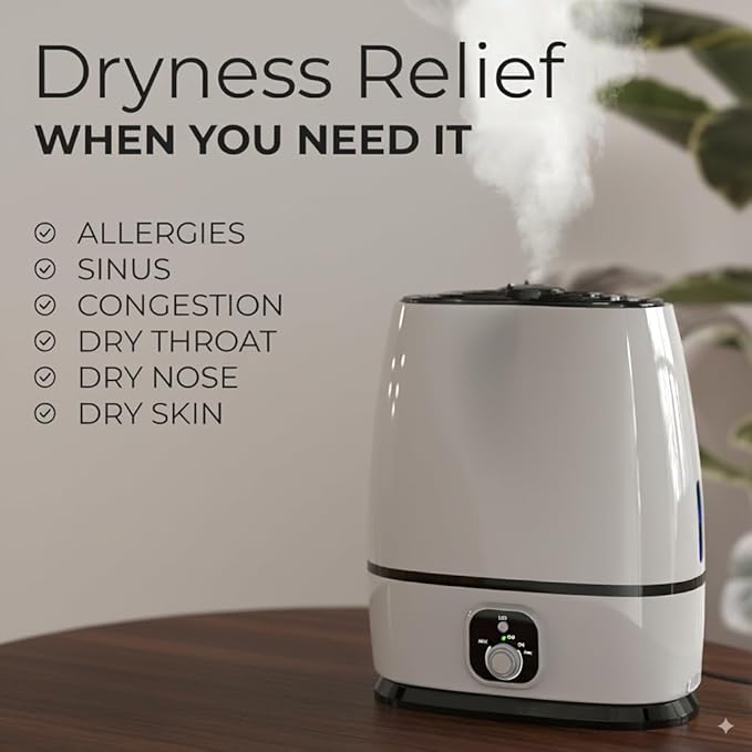 Everlasting Comfort 6L Humidifier Large Room, High Mist Output 50+ HR Runtime Ultrasonic Humidifiers for Bedroom, Easy to Use & Clean for Home, Baby Humidifier, Plants, Congestion, Indoor