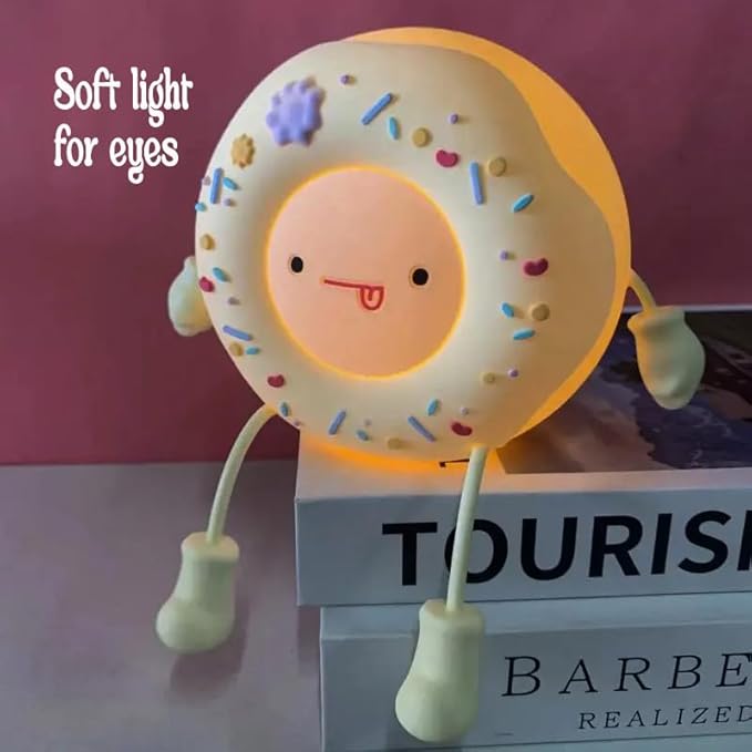 Cute Donut Night Light for Kids,Silicone Nursery Nightlight, Touch Control USB Rechargeable Lamps Breastfeeding Sweet Kawaii Dorm Room Decor Christmas Gift Baby Kids Girls Teens,White