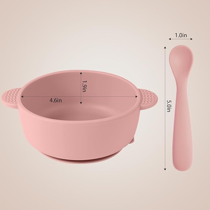 3 Pack Baby Bowls with Suction and 3 Pack Baby Spoons, BPA Free, Silicone Baby Feeding Set for Babies Toddler Kids, Microwave and Dishwasher Safe