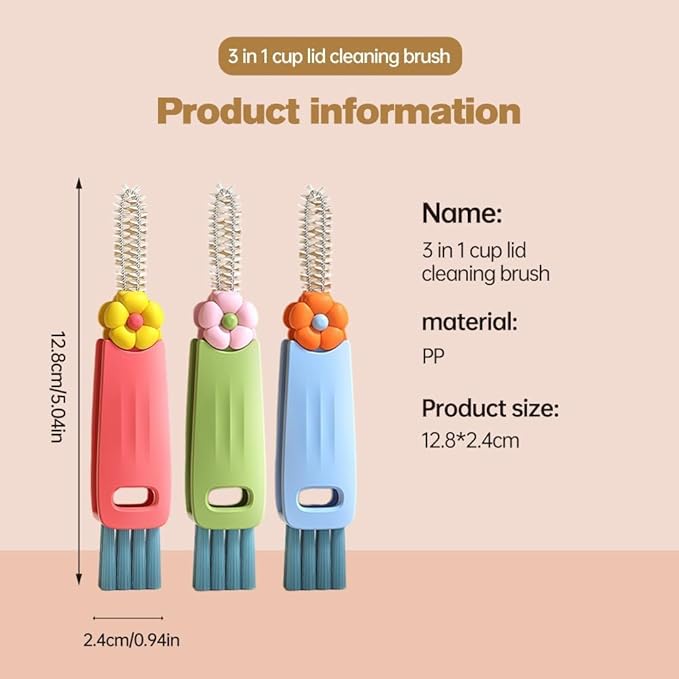 3 in 1 Cup Lid Cleaning Brush, 2025 Multifunctional Crevice Cleaning Brush for Bottle Gap Tight Spaces Cup, Cup Lid Gap Cleaning Brushes Set for All Kinds of Cups and Bottles (3Pcs)