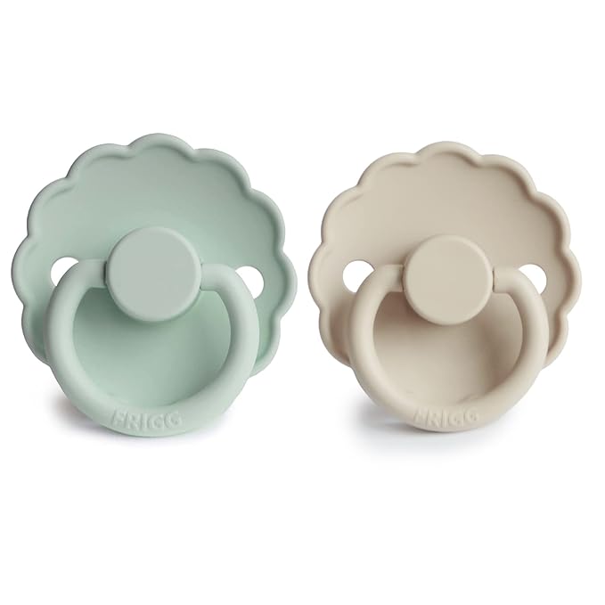 FRIGG Daisy SilkySoft Silicone Baby Pacifier | Made in Denmark | BPA-Free (Seafoam/Cream, 0-6 Months)