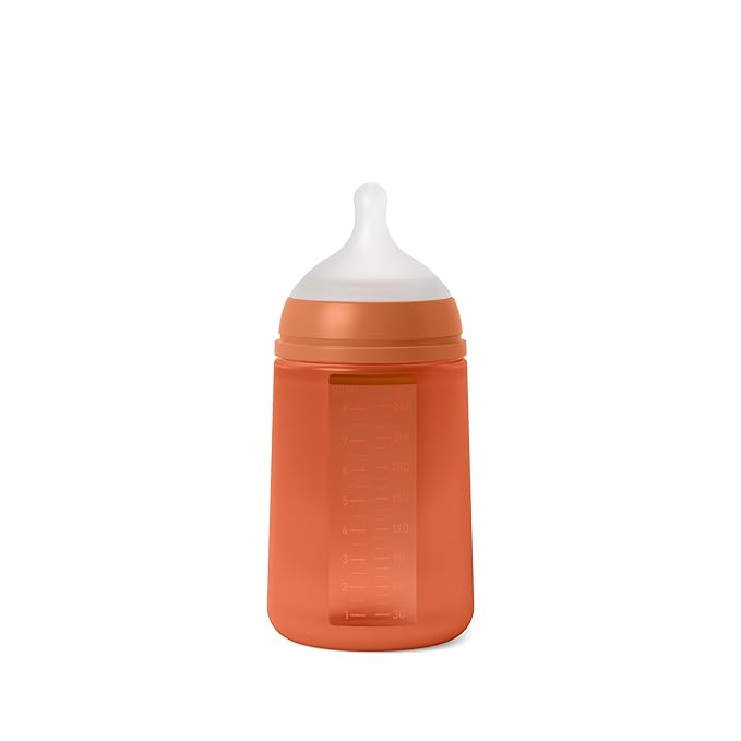 Suavinex Color Essence SX PRO Physiological Soft Flexible Silicone Baby Bottle, Anti Colic Baby Bottles, Supports Breast Feeding Babies, Made in Spain, Medium Flow, 8oz, Sunset Orange