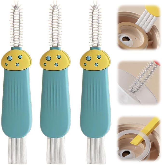 3 in 1 Cup Lid Cleaning Brush, 2025 New Multifunctional Cleaning Brush Crevice Cleaner Brush for Bottle Gap Tight Spaces, 3 in 1 Portable Cup Lid Cleaner with Brush (Blue)