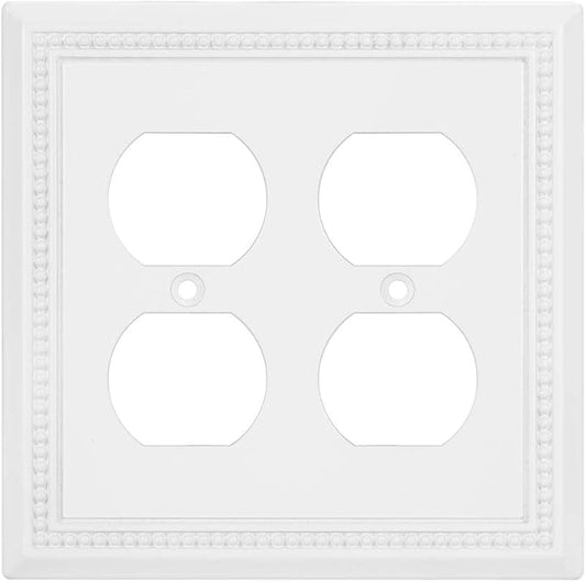 Henne Bery Sunken Pearls Heavy Duty Decorative Wall Plate Switch Plate Outlet Cover (Double Duplex, White)