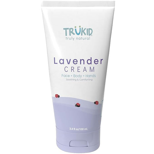 TruKid Lavender Cream - Sensitive Skin Baby Lotion for Newborns, Babies & Toddlers, All Natural Ingredient Skin Care for Kids Enriched with Shea Butter, Cocoa, Grape Seed Oil & Vitamin E, 3.4oz