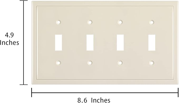 Henne Bery Modern Edge Decorative Wall Plate Switch Plate Outlet Cover, Durable Solid Zinc Alloy (Quad Toggle, Light Almond)