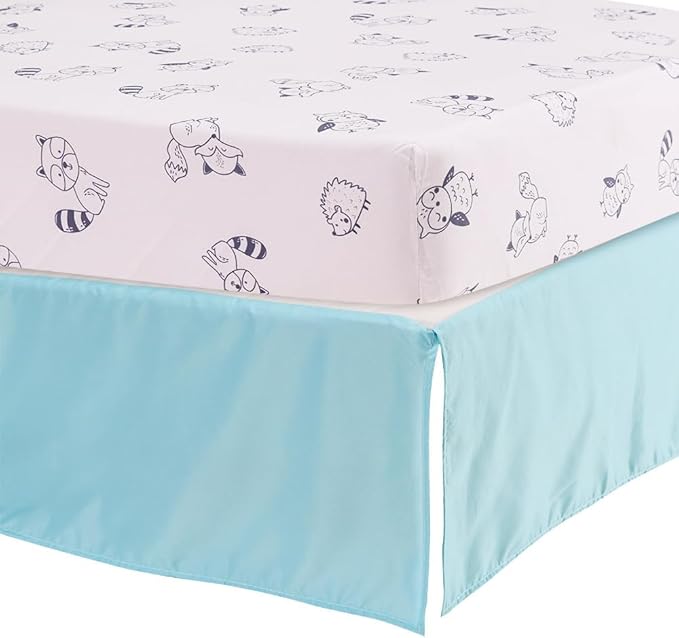 Blue Woodland Nursery Crib Bedding Set for Boys 3 Pieces Fox Owl Raccoon Baby Boy Cot Bedding Set