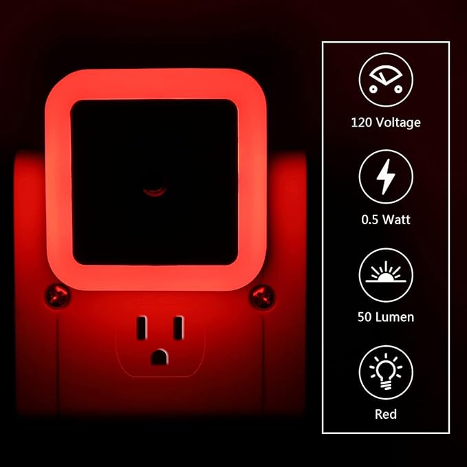 KINUR 6 Pack LED Night Light, LED Night Lights Plug into Wall with Dusk to Dawn sensors for Bathroom, Baby Nursery,Stair Lights, Hallway Light, Red, Blue, Amber
