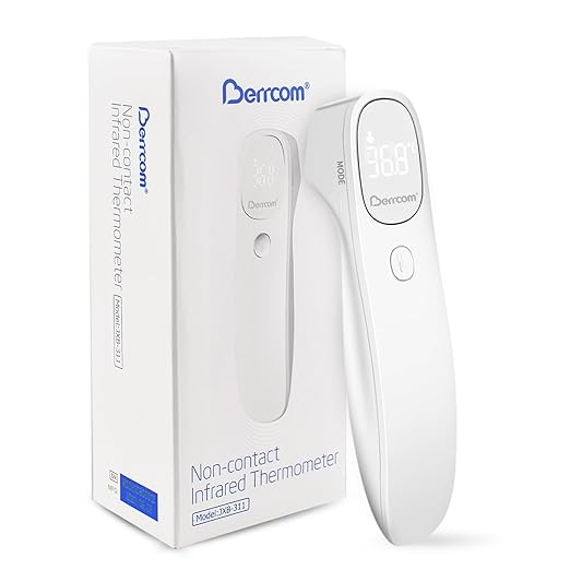 Berrcom Non Contact Infrared Thermometer Digital Forehead Thermometer for Adults and Kids Temperature Thermometer 3 in 1 with Fever Alert Touchless Baby Thermometer Large LED Display