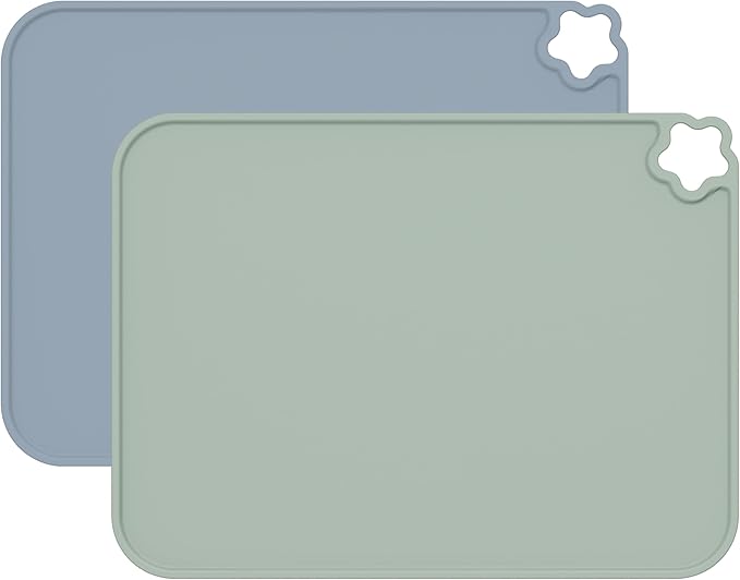 Silicone Placemat for Kid Stain-Proof Non-Slip Toddle， Reusable Portable，Heat Resistant for Toddlers placemat 2 Pack