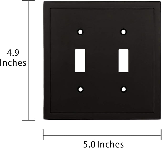 Henne Bery Modern Edge Decorative Wall Plate Switch Plate Outlet Cover, Durable Solid Zinc Alloy (Double Toggle, Matte Black)