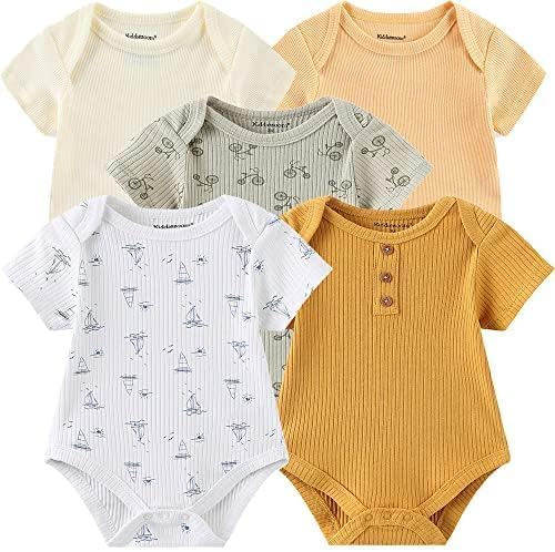 Kiddiezoom Newborn Baby Unisex Cotton One-Piece Bodysuits Baby Gift 5-Pack Baby Clothes