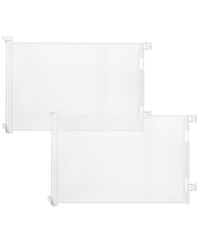 (2 Pack) Retractable Baby Gate for Doorways and Stairs, Mesh Safety Gate for Pet, Indoor & Outdoor Use, One-Hand Operation, Easy Installation, 33.6" Tall, Expands to 55" Wide（White,33.6"x55")