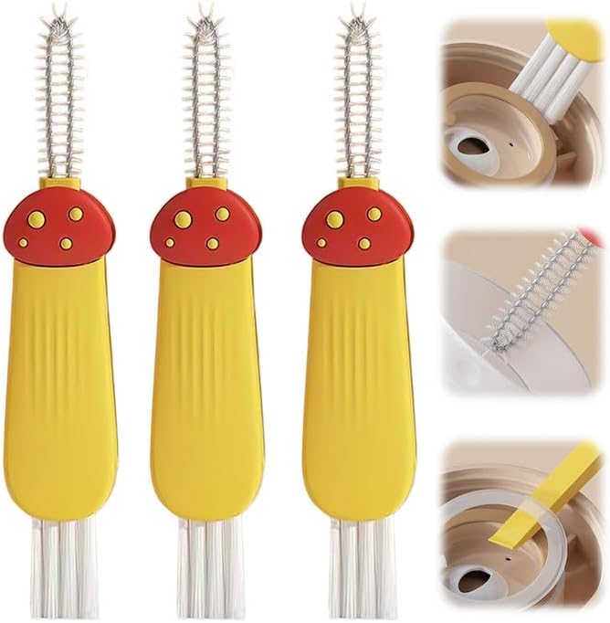3 in 1 Cup Lid Cleaning Brush, 2025 New Multifunctional Cleaning Brush Crevice Cleaner Brush for Bottle Gap Tight Spaces, 3 in 1 Portable Cup Lid Cleaner with Brush (Yellow)