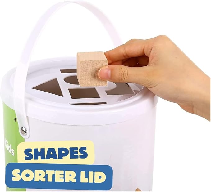 Pidoko Kids Wooden Blocks - 100 Pcs - Building Blocks for Toddlers - Includes Storage Container with Shape Sorter Lid - Natural Beech Wood Blocks - Preschool Learning Toys Stacking Block