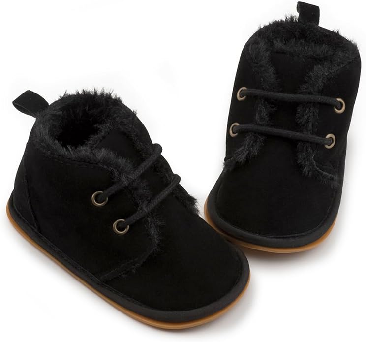 Baby Unisex Warm Snow Boots Newborn Leather Fur Lace Up Ankle Anti-Slip Rubber Texture Sole Toddler Prewalker Winter Crib Shoes
