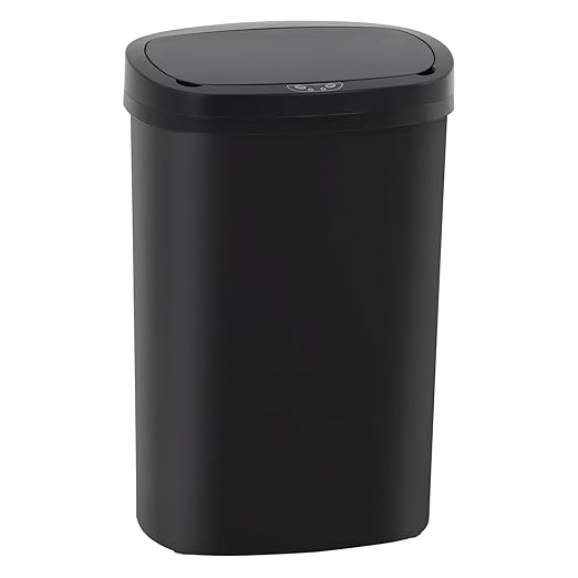 BestOffice | 13 Gallon Trash Can with Lid | Automatic Touchless Garbage Can | Odor Control | Modern Oval Design | Easy to Clean | Plastic | Black | Fits Any Kitchen, Bathroom, Office or Home